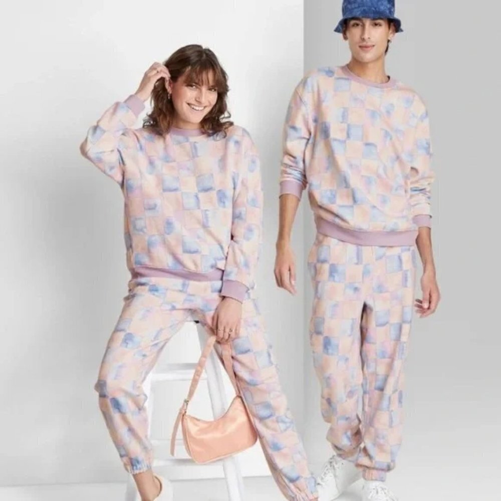 A New Day Womens Small Pastel Checkerboard Sweatshirt Crewneck New - Picture 1 of 7